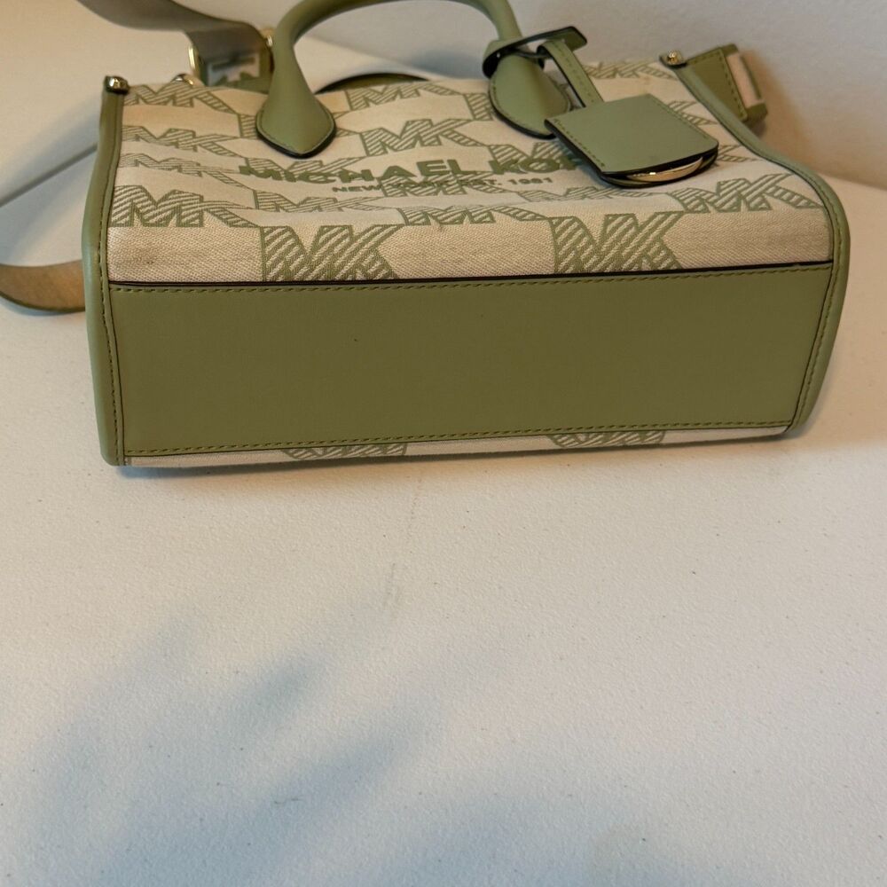 Michael Kors Mirella Small Jacquard Tote Crossbody Bag MK Graphic Logo Green - Picture 9 of 13
